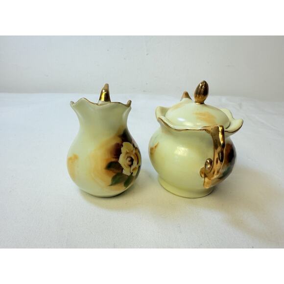 Vintage Enesco Floral With Gold Trim Cream And Sugar Set - Picture 2 of 9